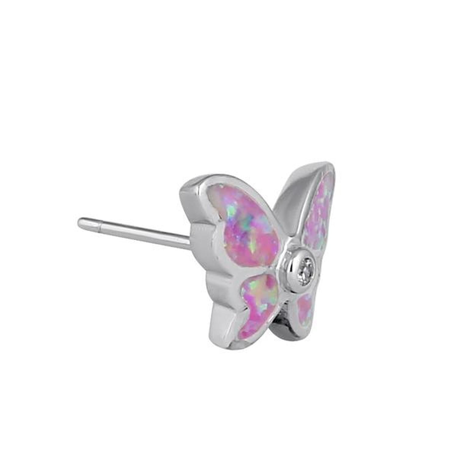 Sterling silver pink opal butterfly earrings featuring delicate pink opal in butterfly design