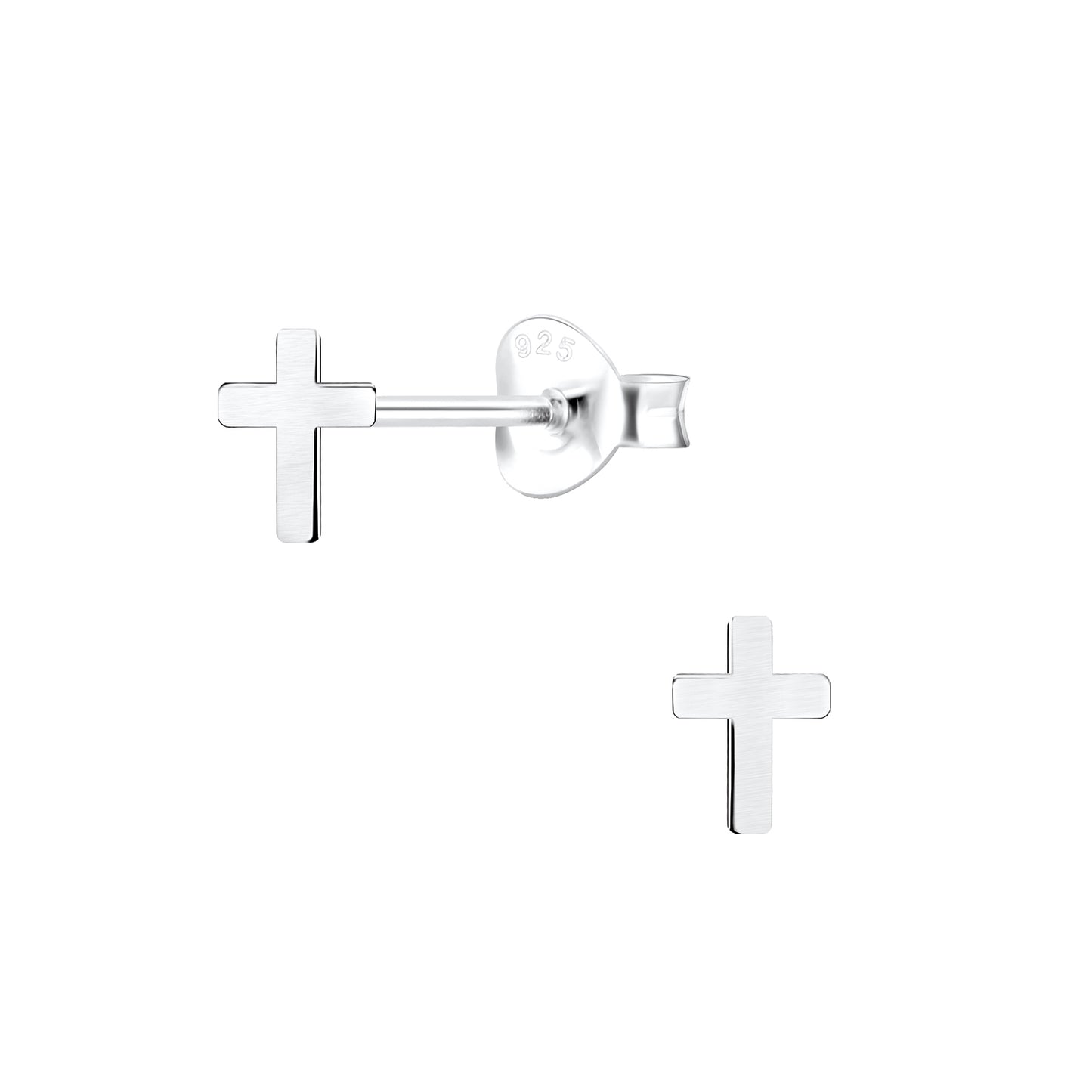 Melchior Jewellery sterling silver plain cross studs for children with secure butterfly backs