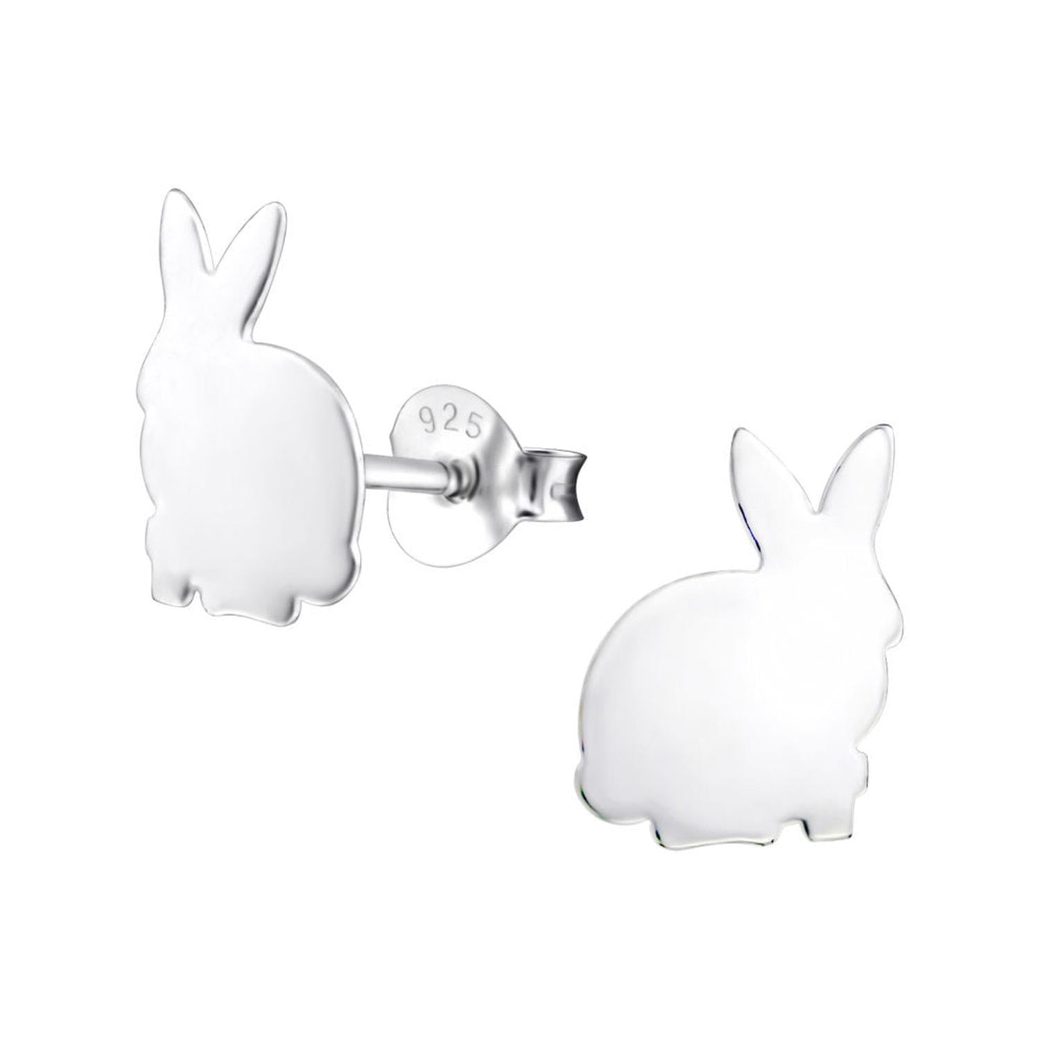 Melchior Jewellery sterling silver rabbit earrings for kids with smooth polished finish and secure butterfly backs