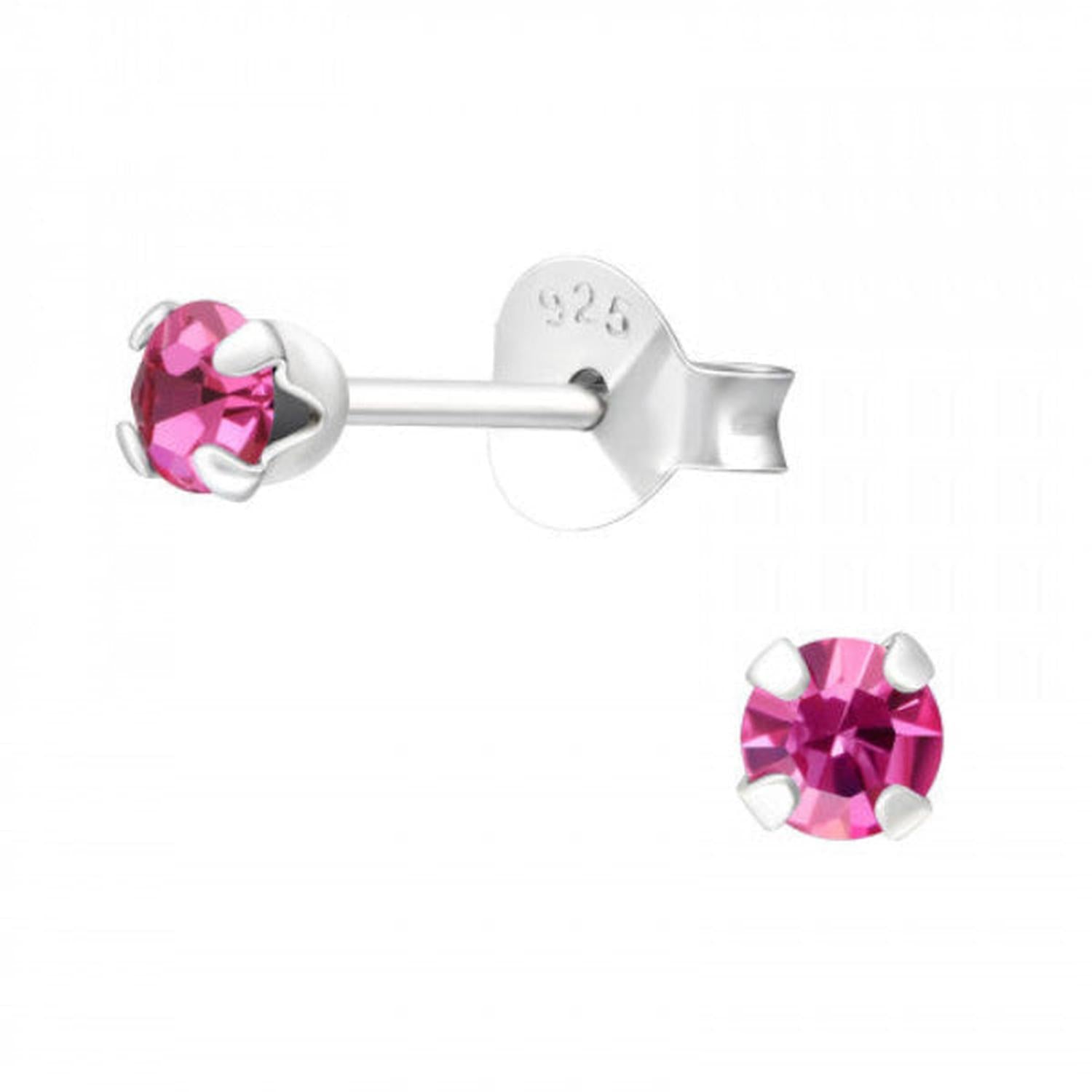 Melchior Jewellery sterling silver rose cubic zirconia studs with bright pink stones and secure butterfly backs