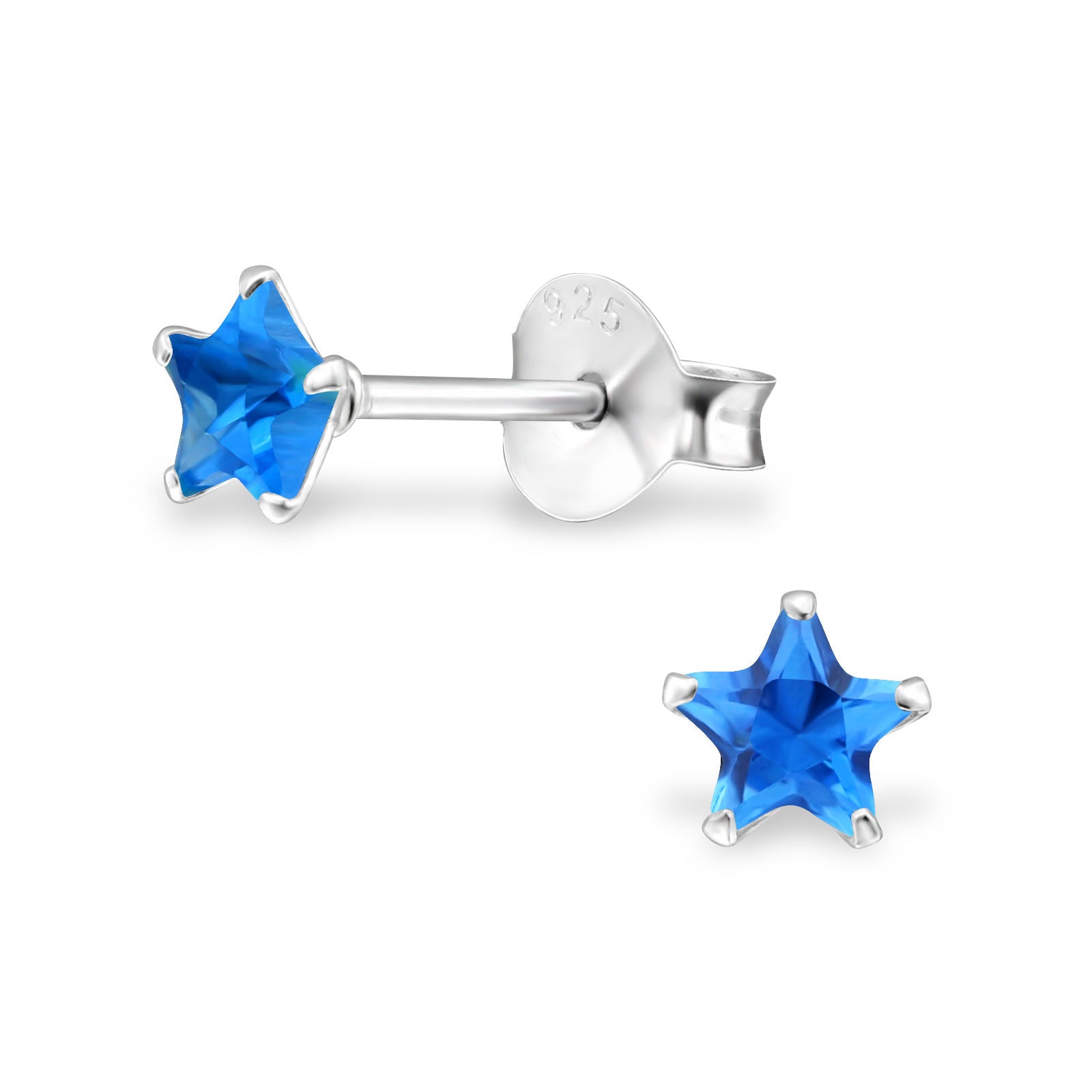 Melchior Jewellery sterling silver star birthstone earrings with blue star cut stones and 925 butterfly backs
