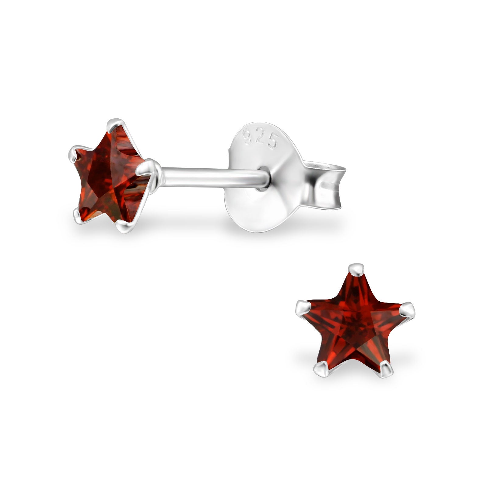 Melchior Jewellery sterling silver star birthstone earrings with garnet red star studs and butterfly backs