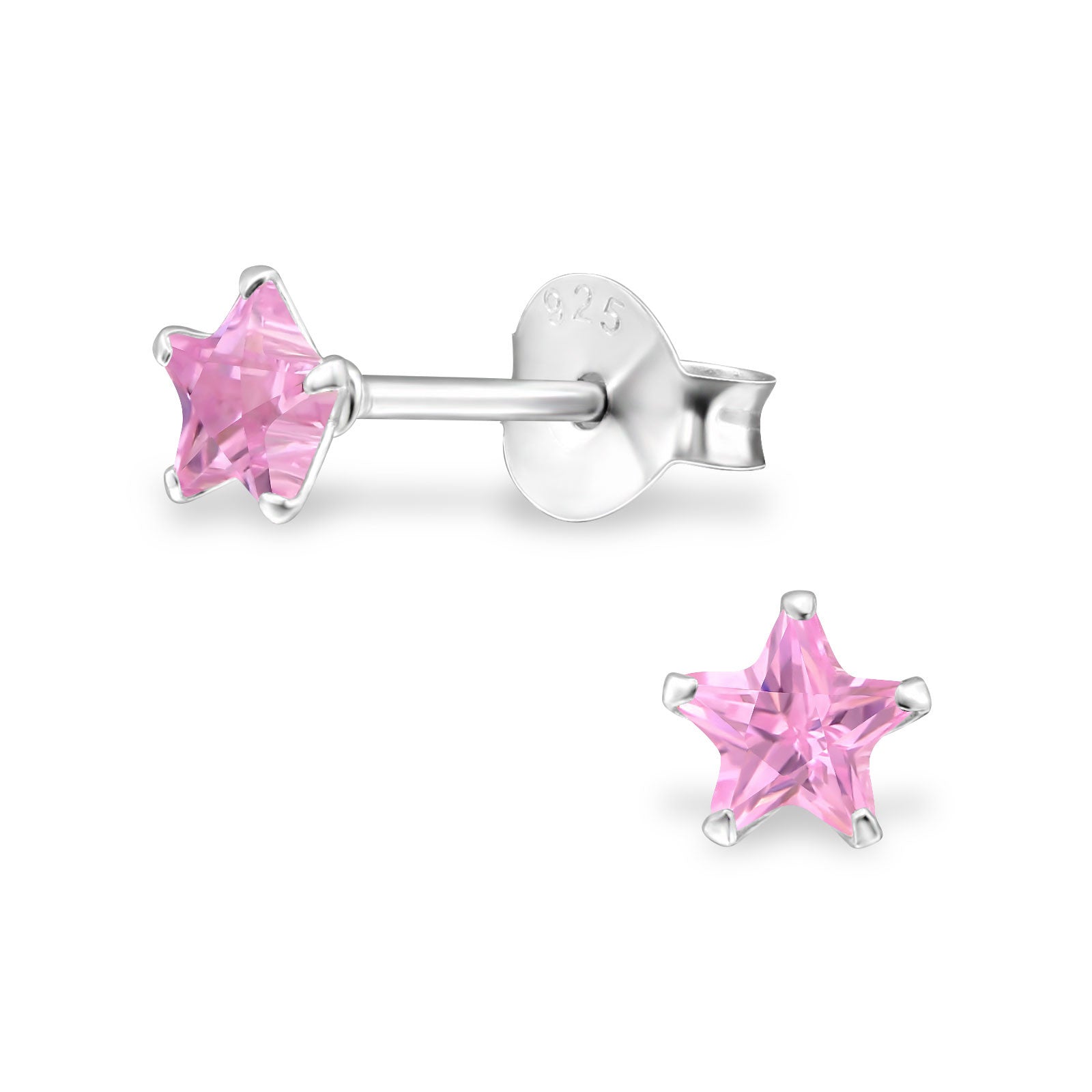 Melchior Jewellery sterling silver star birthstone earrings pink star stud with 925 stamp and butterfly backs