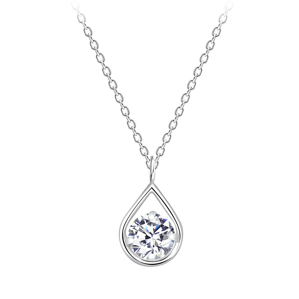 Melchior Jewellery sterling silver teardrop pendant necklace with clear gemstone on delicate chain