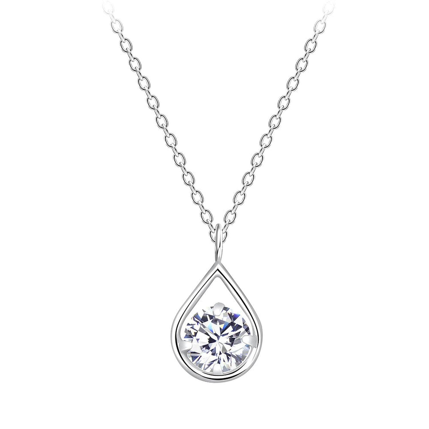 Melchior Jewellery sterling silver teardrop pendant necklace with clear gemstone on delicate chain