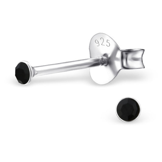 Melchior Jewellery sterling silver tiny stud earrings for children black round faceted gemstone 925 posts