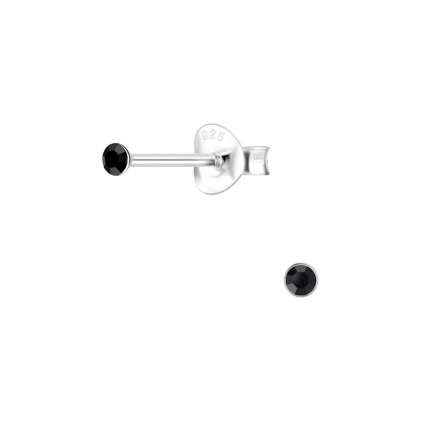 Melchior Jewellery childrens sterling silver tiny stud earrings with small black crystal stones and 925 butterfly backs