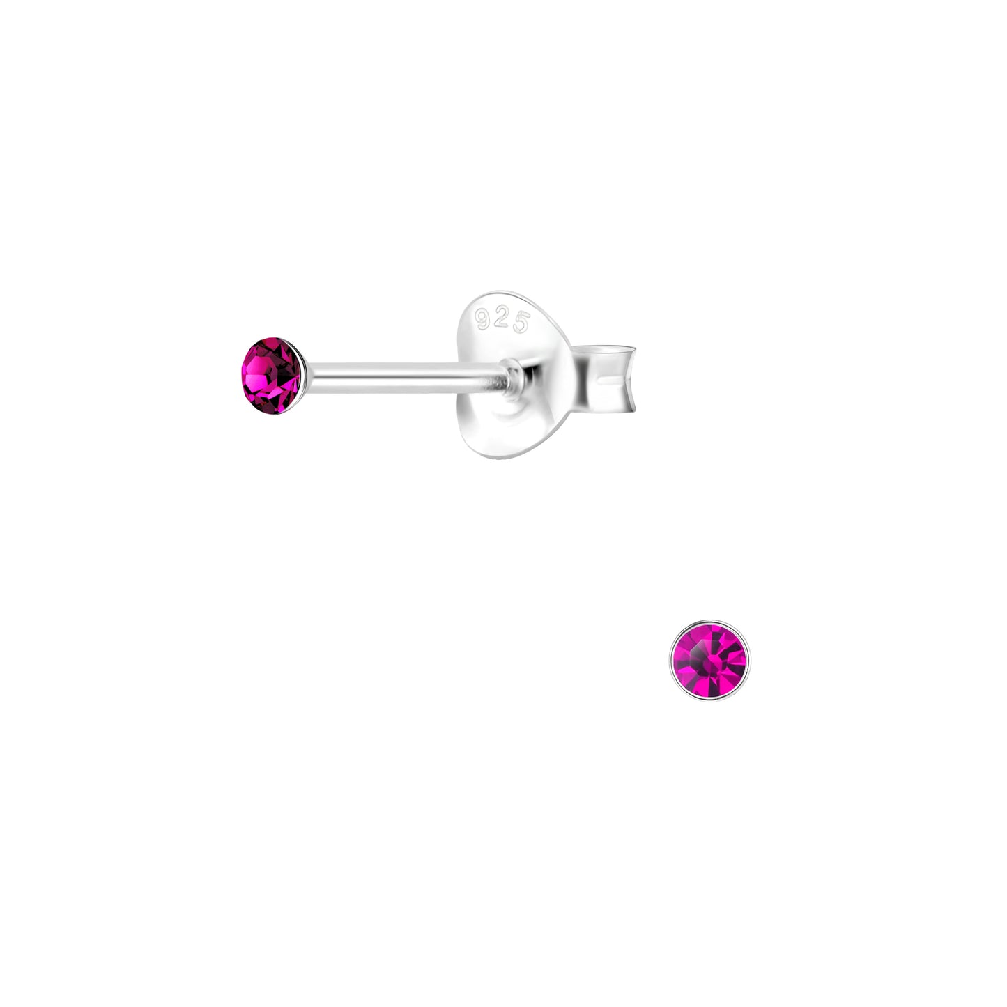 Melchior Jewellery childrens sterling silver tiny stud earrings with small pink crystal stones and 925 stamp