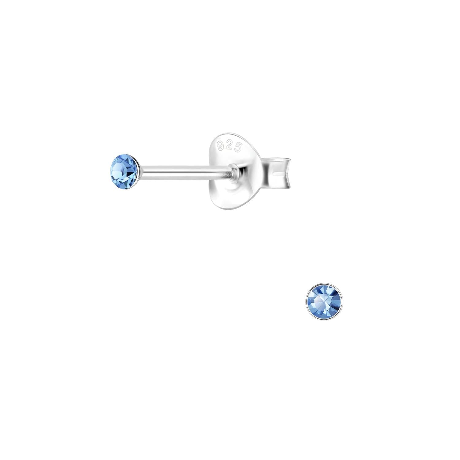 Melchior Jewellery sterling silver tiny stud earrings with small blue crystal gemstones