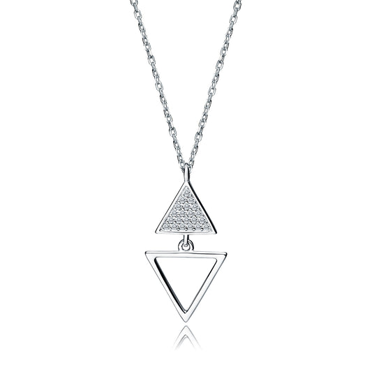 Melchior Jewellery sterling silver triangle pendant necklace with two linked triangle charms on chain