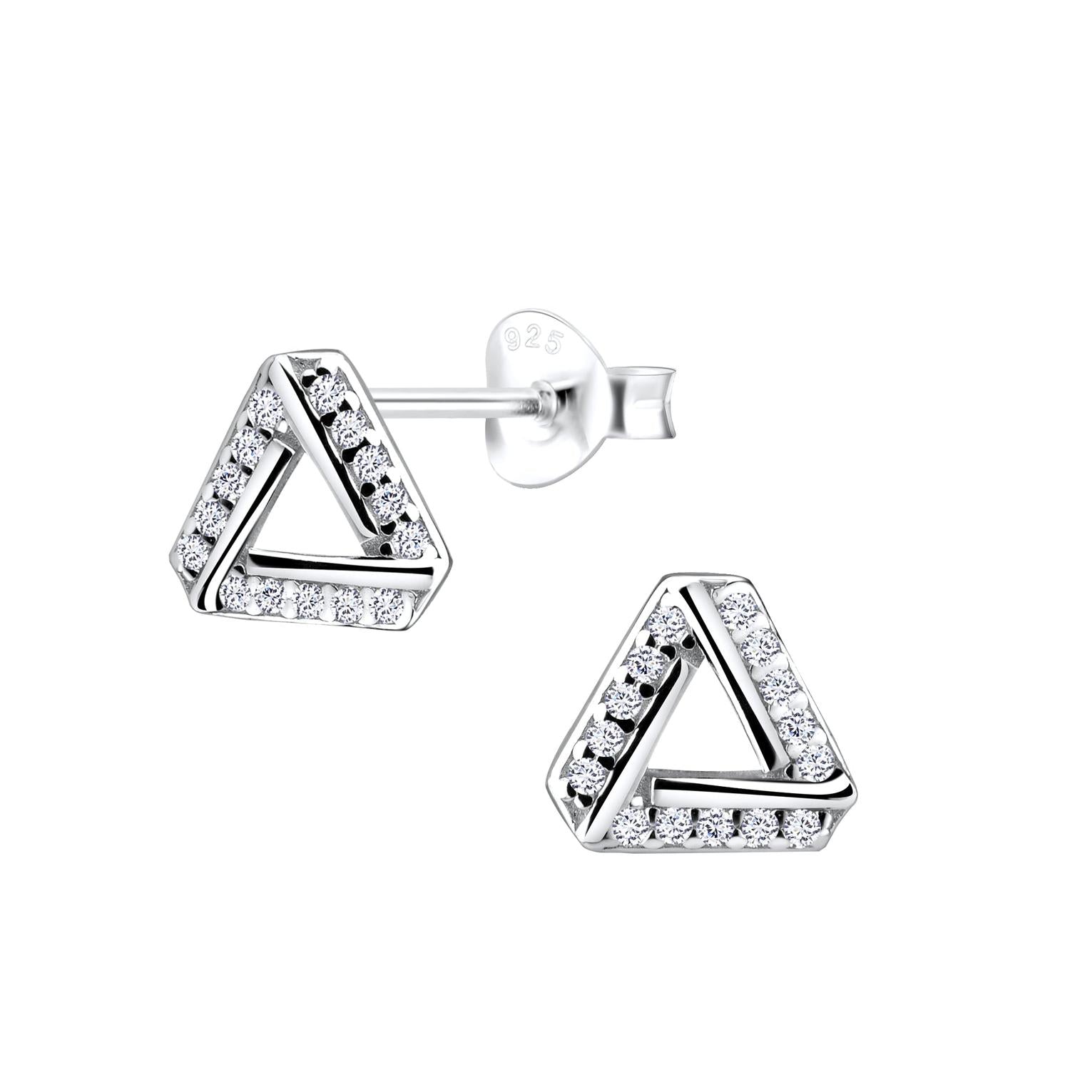 Melchior Jewellery sterling silver triangle stud earrings adorned with small sparkling crystals
