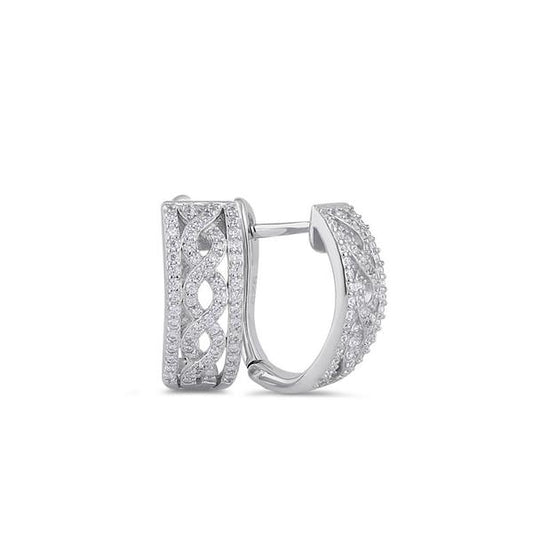 Melchior Jewellery sterling silver twist hoop earrings with intricate design and sparkling stones