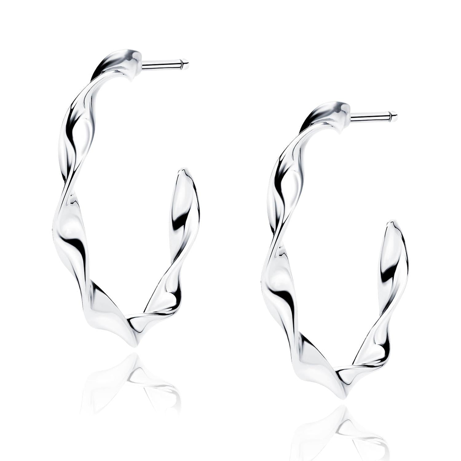 Melchior Jewellery Sterling Silver Twist Hoop Earrings with shiny twisted design for women