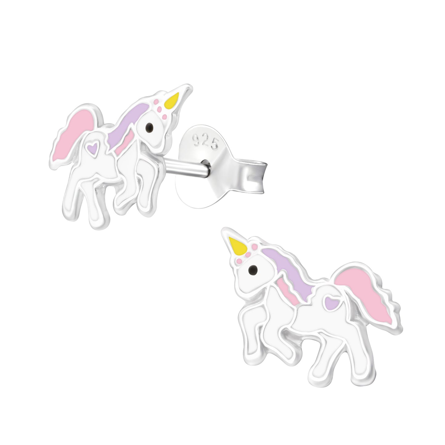 Melchior Jewellery sterling silver unicorn earrings for girls pink and purple enamel stud earrings with 925 post