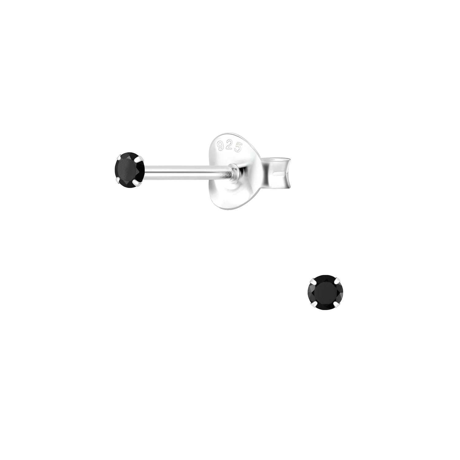 Melchior Jewellery Sterling Tiny Round Black Stud Earrings with faceted black stones and sterling silver posts