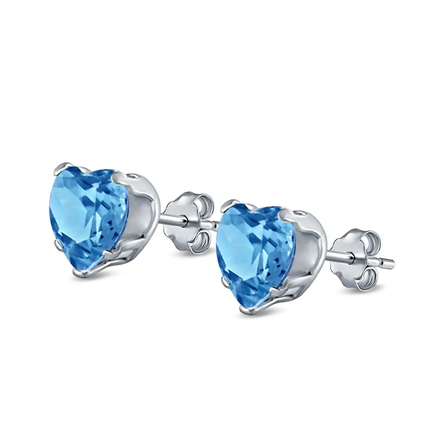 Melchior Jewellery Topaz Heart Stud Earrings with bright blue heart-shaped topaz stones and silver settings