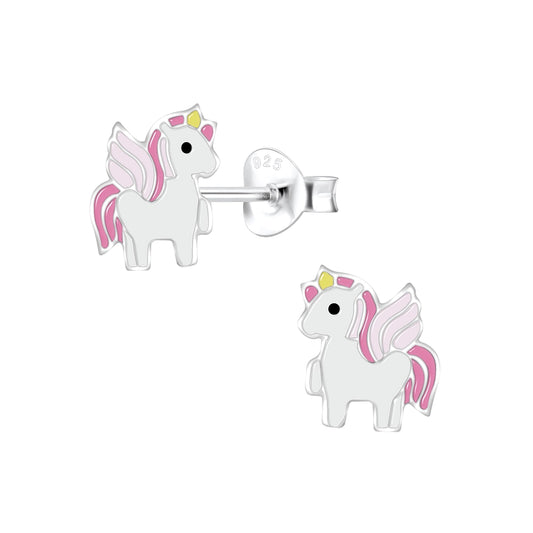 Melchior Jewellery childrens earrings featuring cute pink and white unicorn design unicorn jewellery for girls