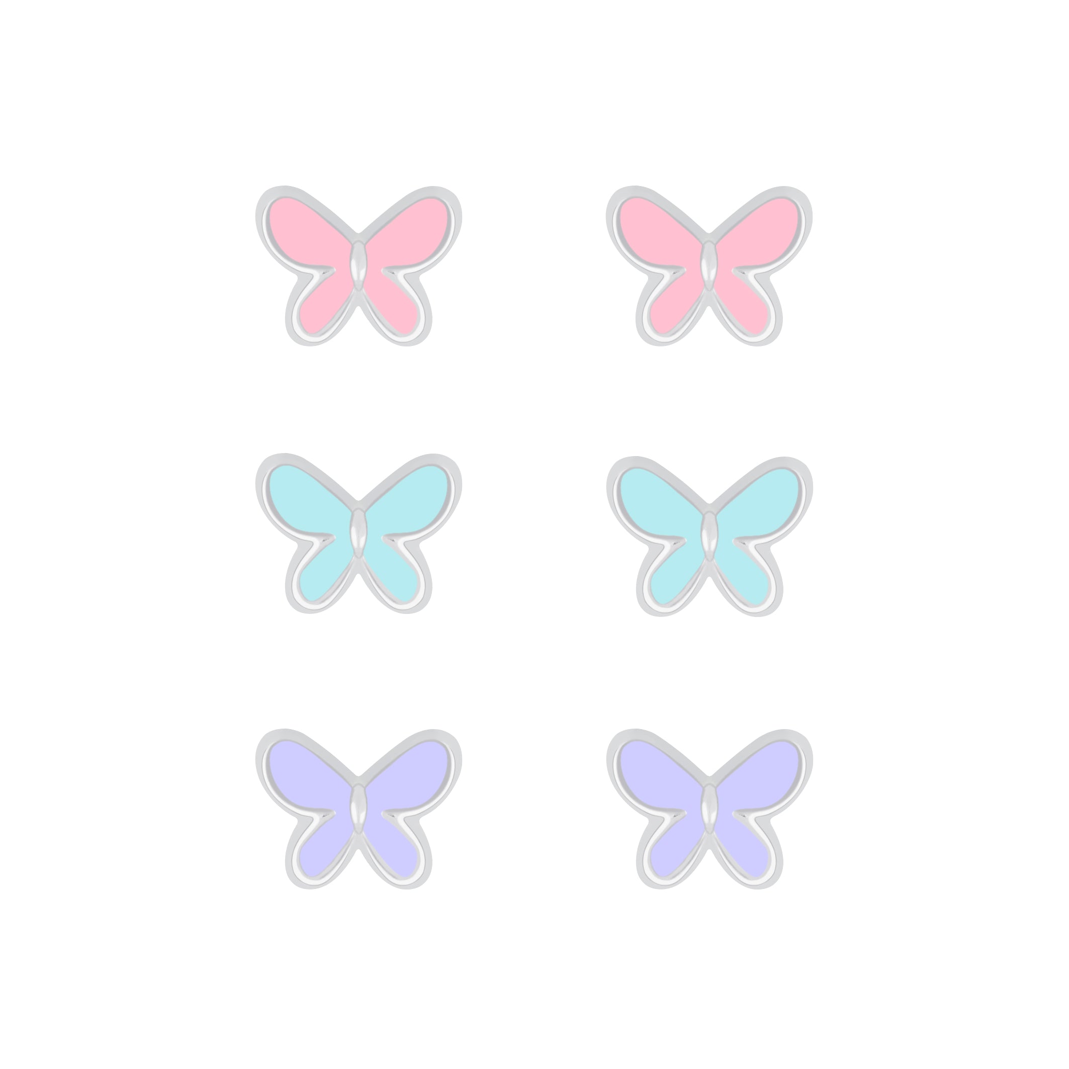 Melchior Jewellery pastel butterfly stud earrings for kids in pink, blue and purple colours