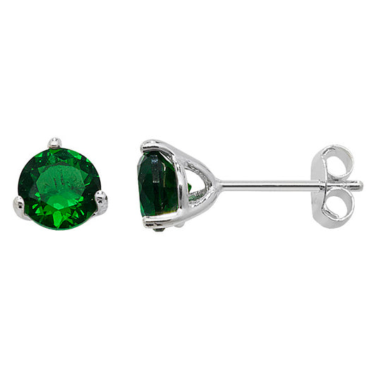 Sterling Silver 6mm CZ Emerald Stud Earrings May Birthstone - Melchior Jewellery