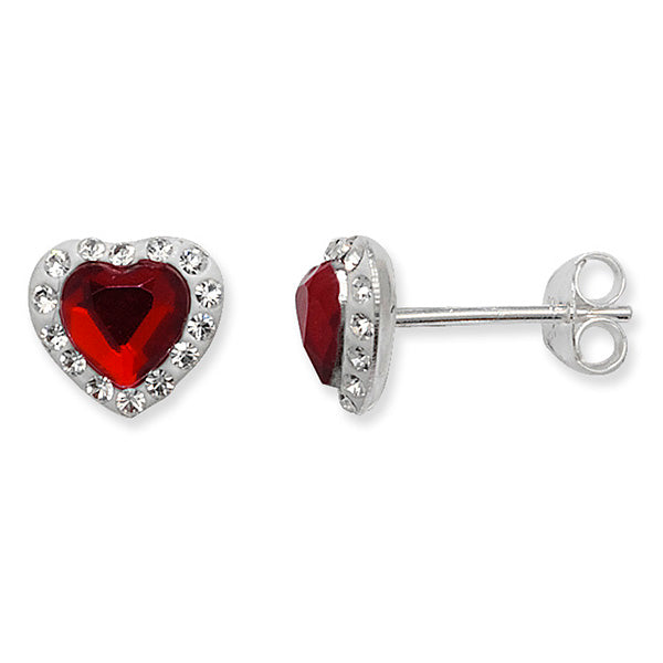 Sterling Silver 8mm Garnet CZ Heart Stud Earring - Melchior Jewellery