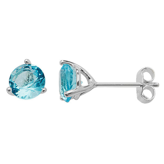 Sterling Silver 6mm CZ Aquamarine Stud Earrings March Birthstone - Melchior Jewellery