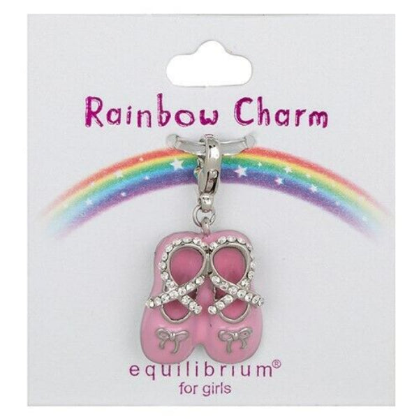 Melchior Jewellery enamel ballet shoe pendant for girls in pink with crystal detailing on rainbow charm card