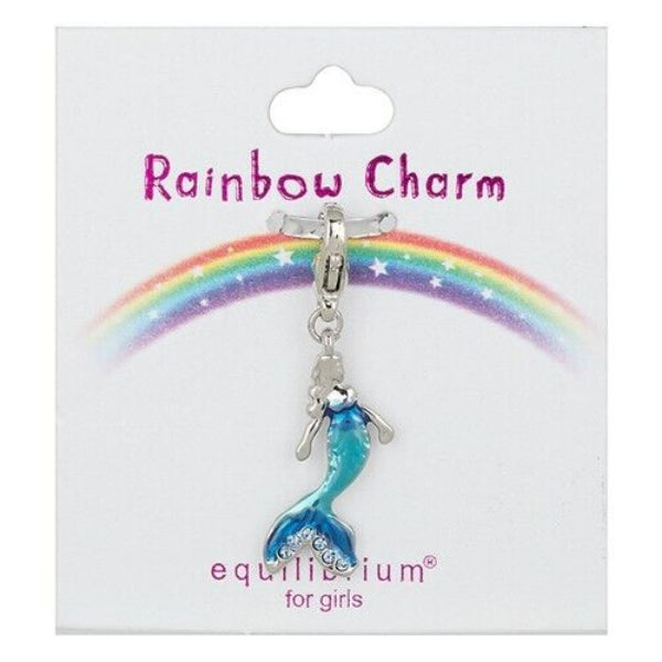Melchior Jewellery enamel mermaid charm for girls with blue tail and silver clasp on rainbow card