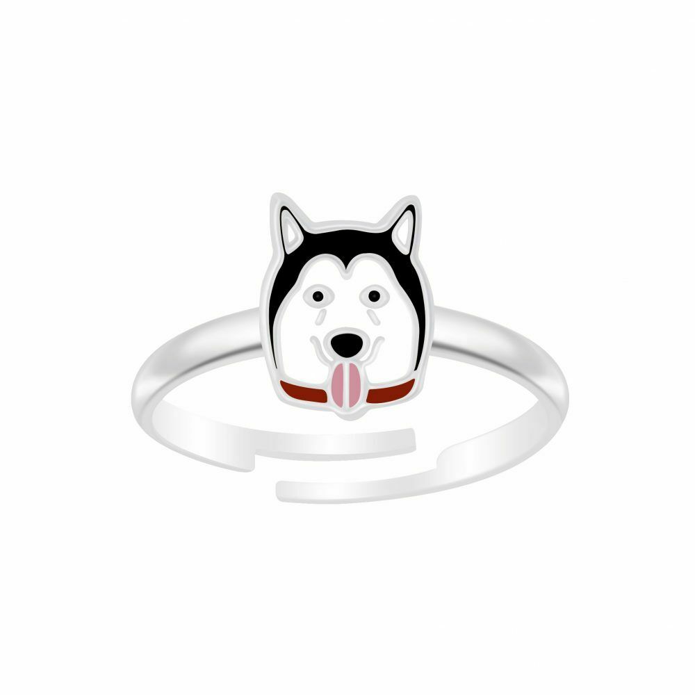 Children's Sterling Silver Adjustable Siberian Huskey Dog Ring - Melchior Jewellery