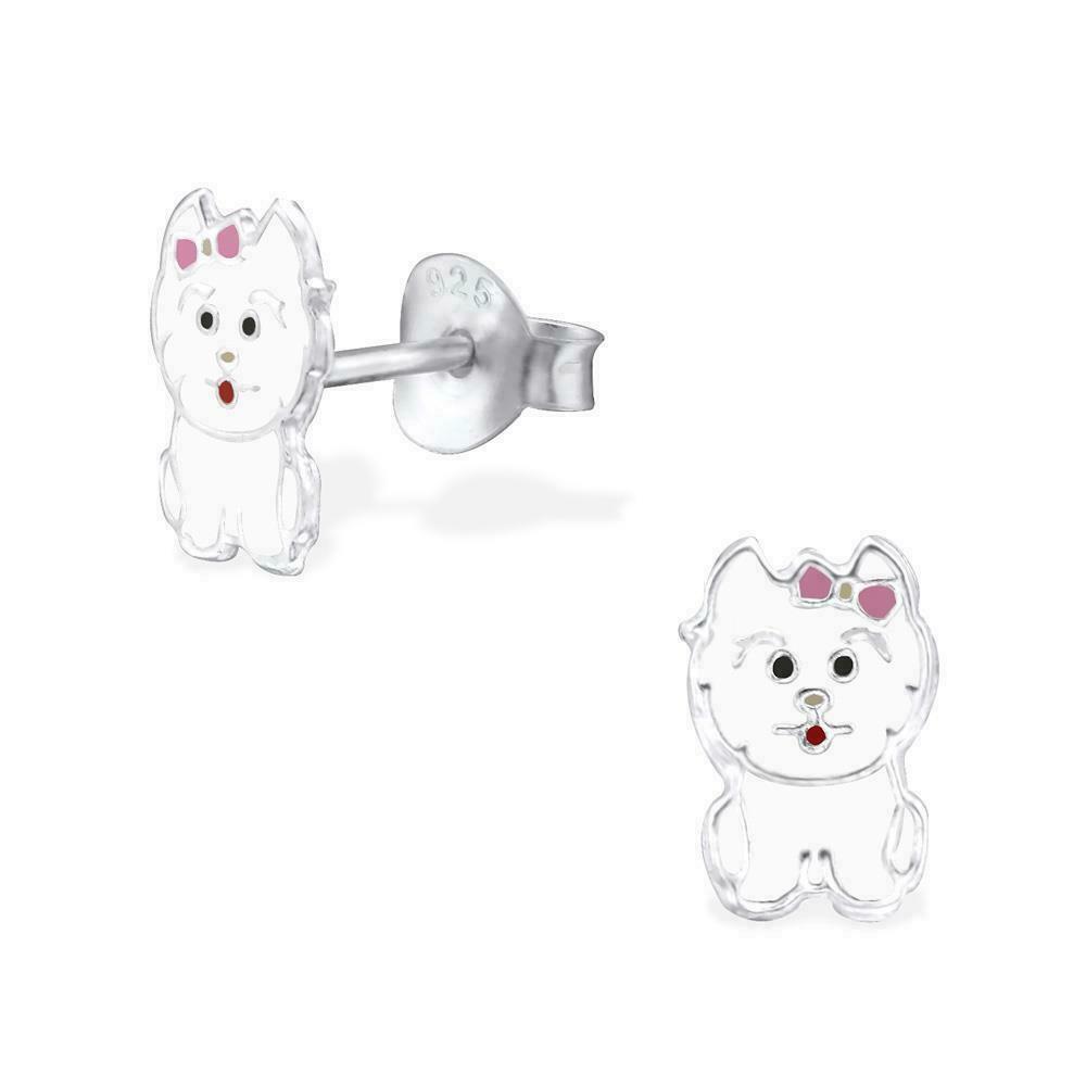 Children's Sterling Silver White Cat Stud Earrings - Melchior Jewellery