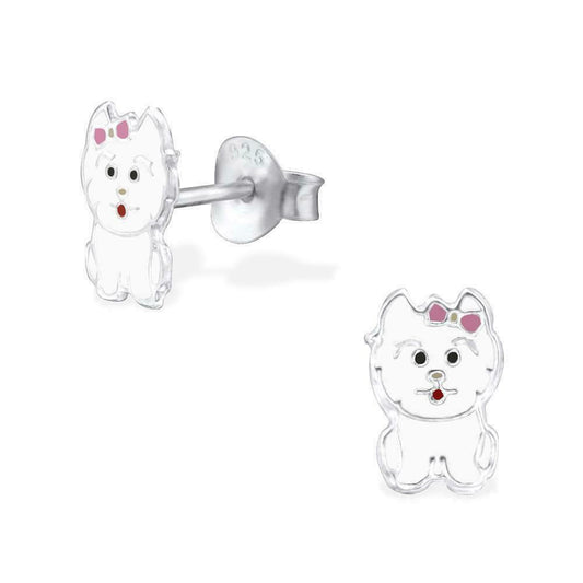 Children's Sterling Silver White Cat Stud Earrings - Melchior Jewellery