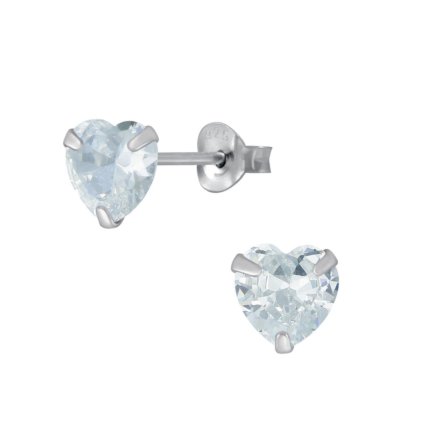 Silver 6mm White CZ Heart Stud Earrings by Melchior Jewellery with clear sparkling stones