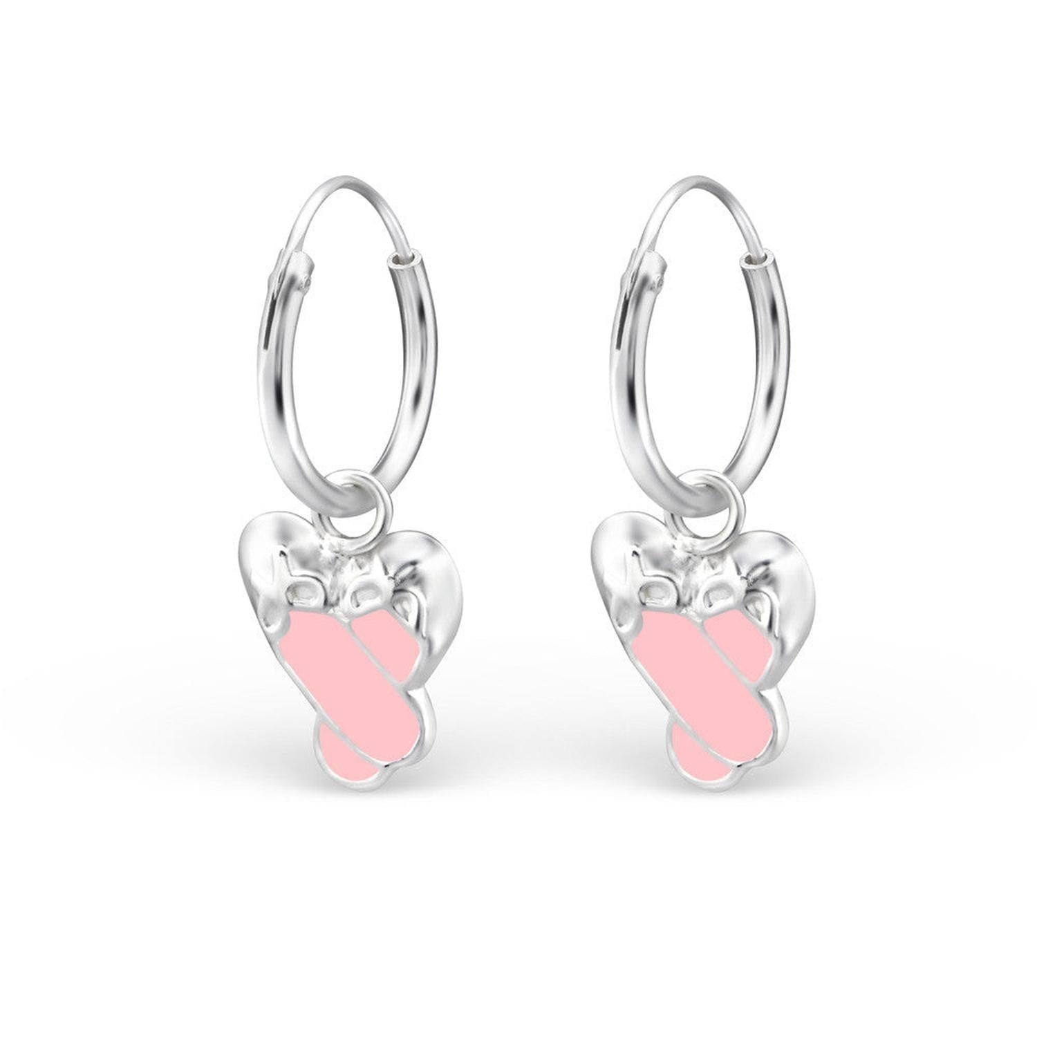 Melchior Jewellery kids ballet shoe hoop earrings in silver with pink ballet shoe charm for children