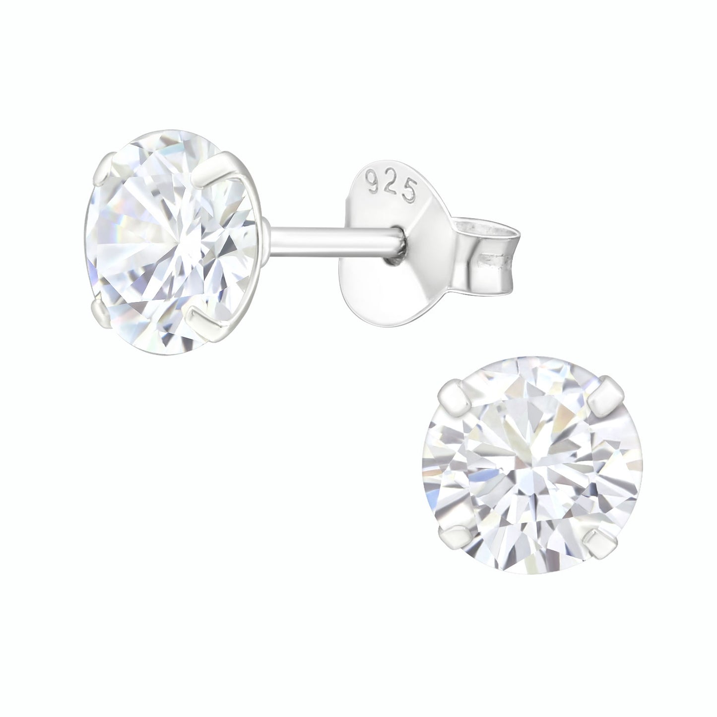 Melchior Jewellery Sterling silver birthstone earrings clear round stud in four prong setting with 925 stamp
