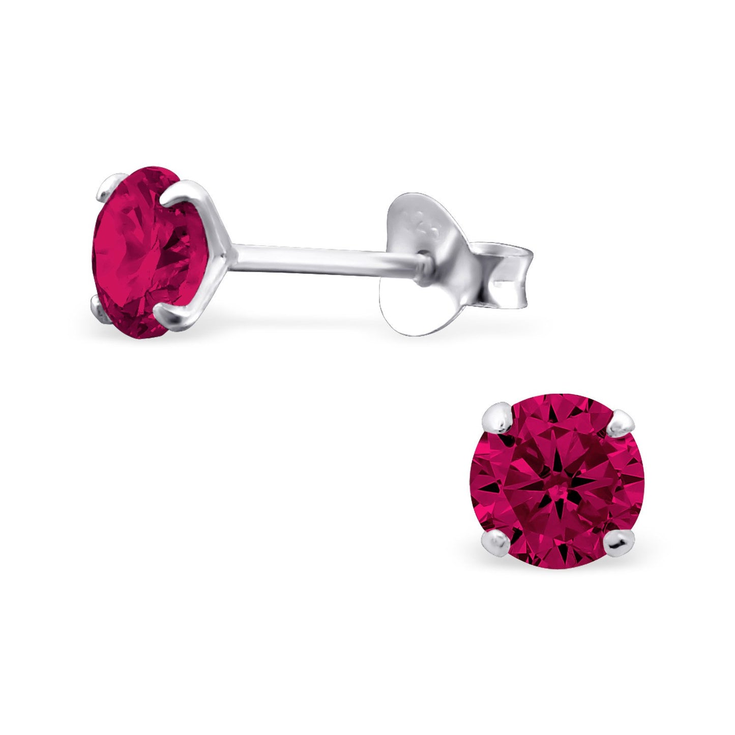 Melchior Jewellery Sterling silver birthstone earrings round red stud with four prong setting and butterfly back