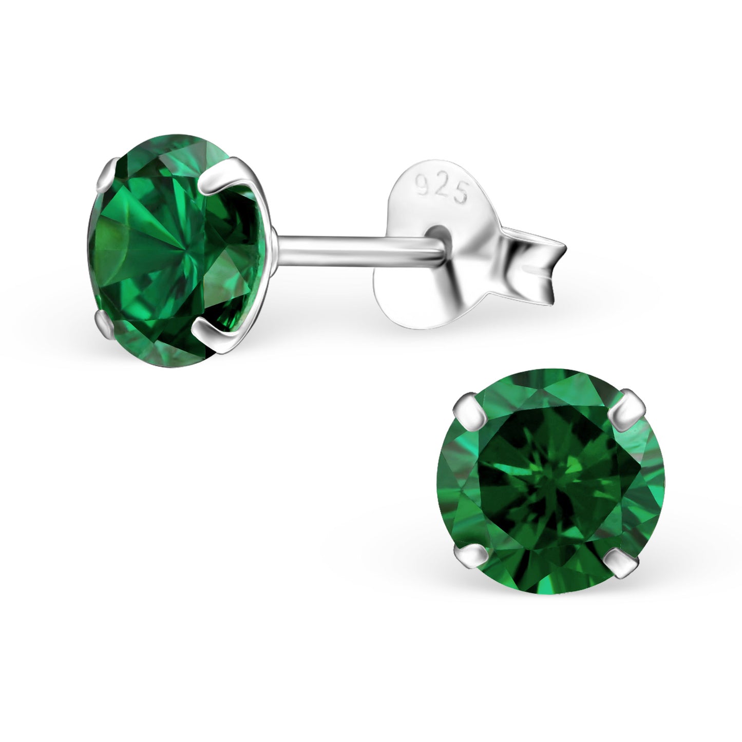 Melchior Jewellery green round stone studs in four prong 925 posts Sterling silver birthstone earrings