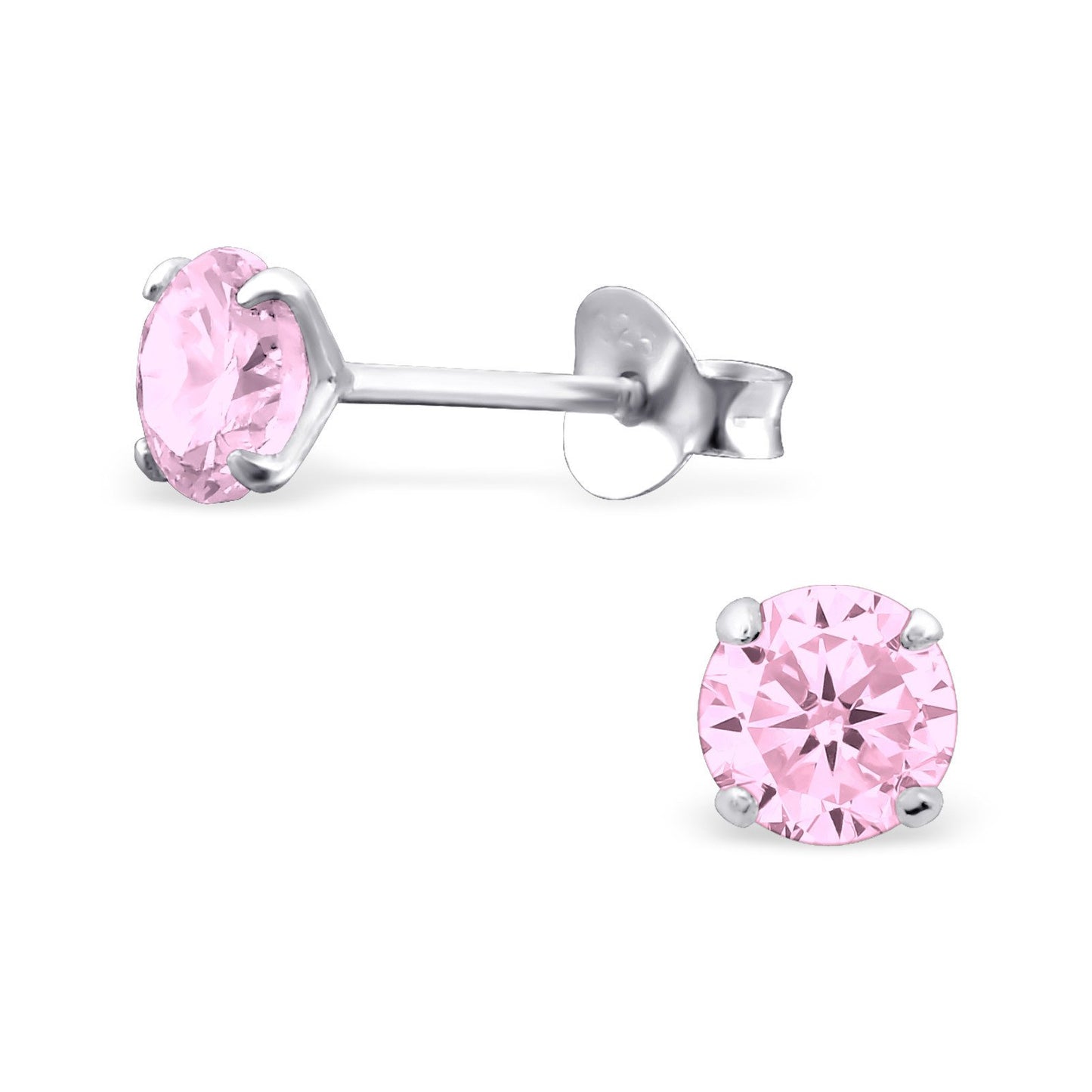 Melchior Jewellery sterling silver stud earrings with round pink gem in four prong setting Sterling silver birthstone earrings
