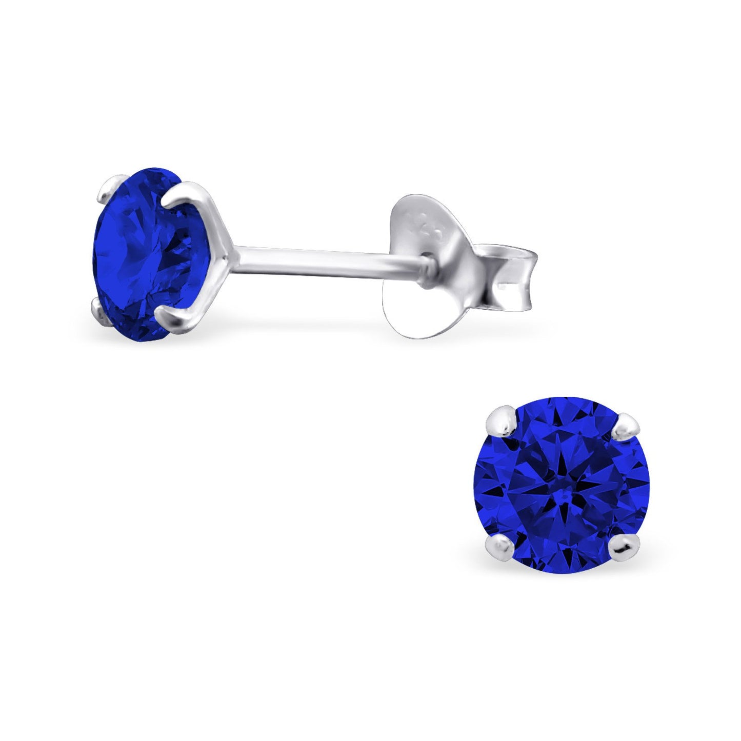 Melchior Jewellery Sterling silver birthstone earrings round royal blue stone studs with butterfly backs