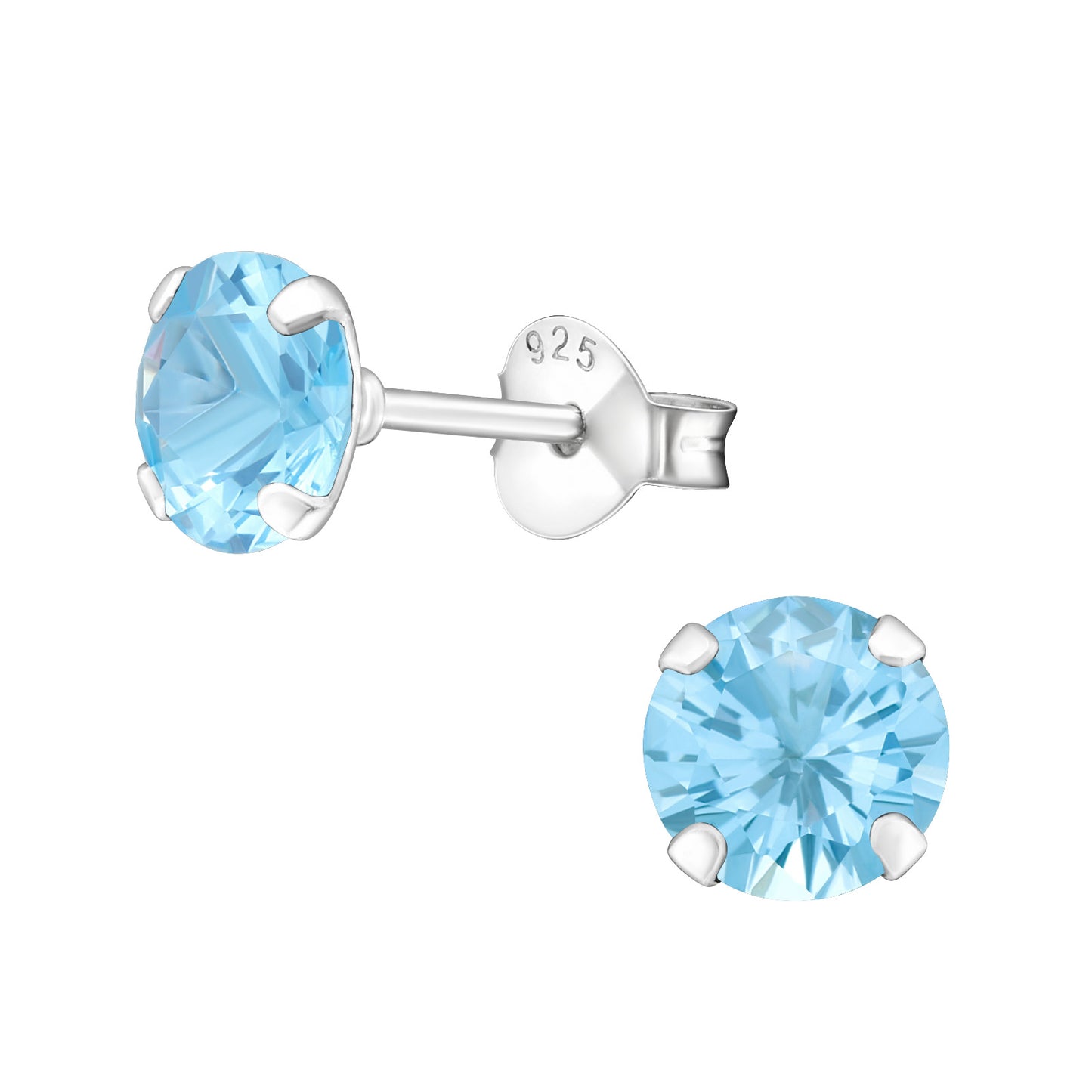 Melchior Jewellery Sterling silver birthstone earrings round blue topaz studs with 925 post