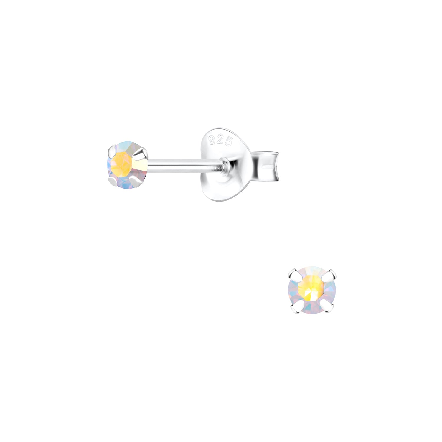 Melchior Jewellery childrens sterling silver crystal stud earrings with iridescent round crystals and butterfly backs