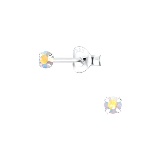 Melchior Jewellery childrens sterling silver crystal stud earrings with iridescent round crystals and butterfly backs