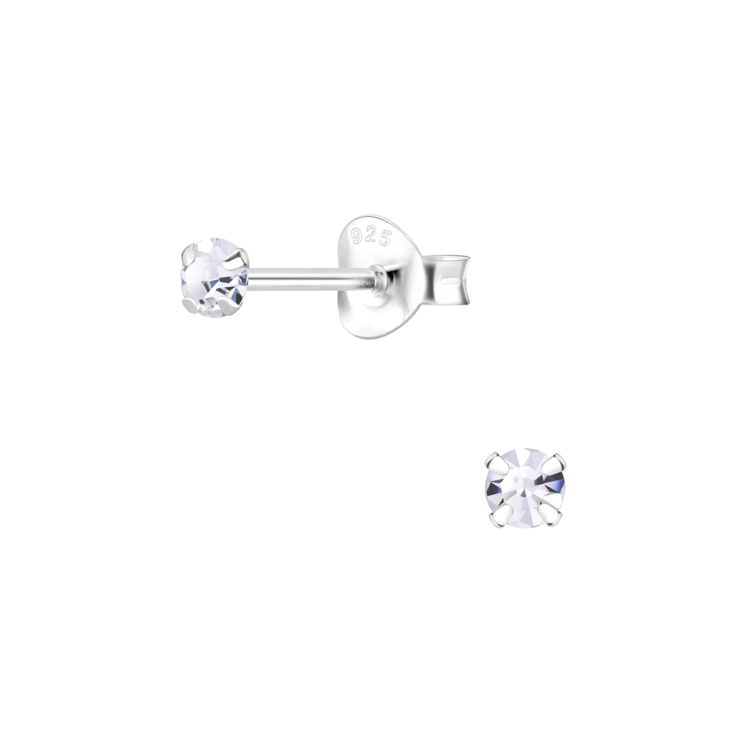 Melchior Jewellery sterling silver crystal stud earrings childrens small clear round crystals with 925 posts