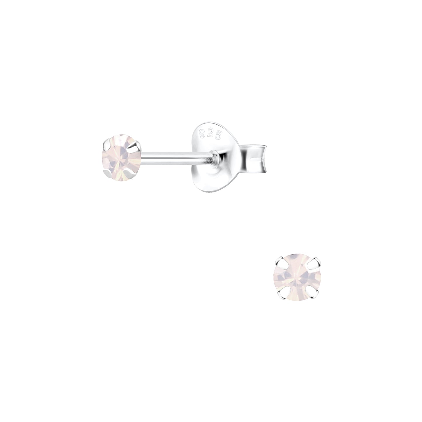 Melchior Jewellery childrens sterling silver crystal stud earrings small pale pink round stones with 925 butterfly backs