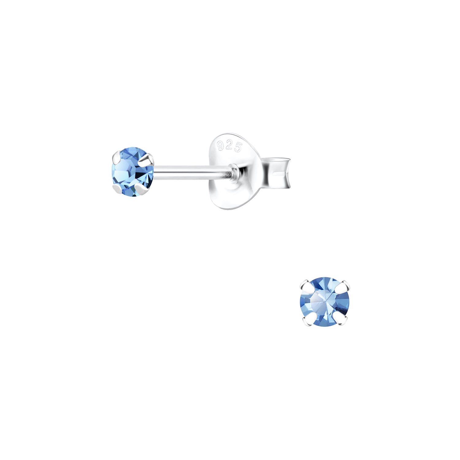 Melchior Jewellery childrens sterling silver crystal stud earrings with light blue round crystals and 925 posts