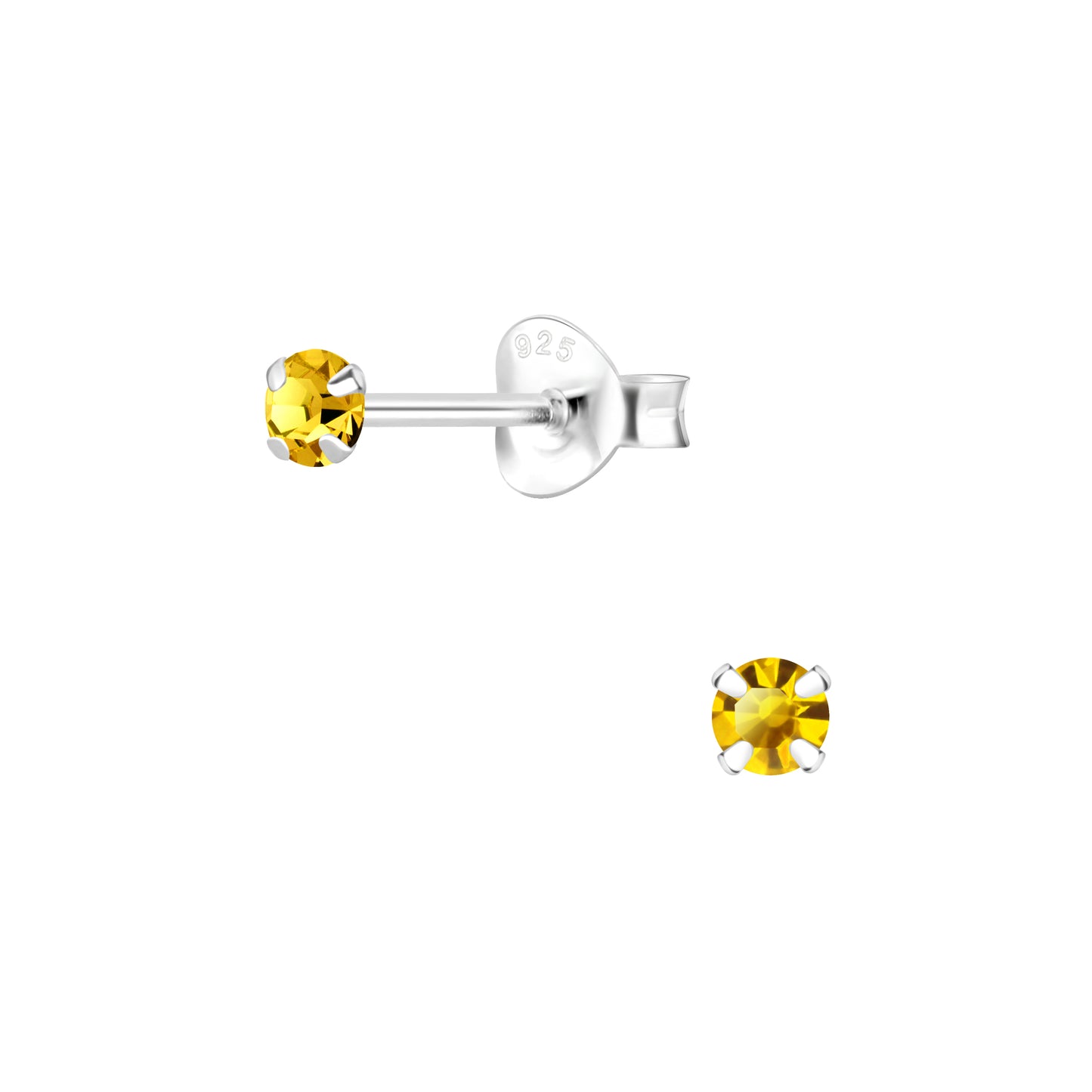 Melchior Jewellery kids sterling silver crystal stud earrings with small yellow round crystals 925 posts