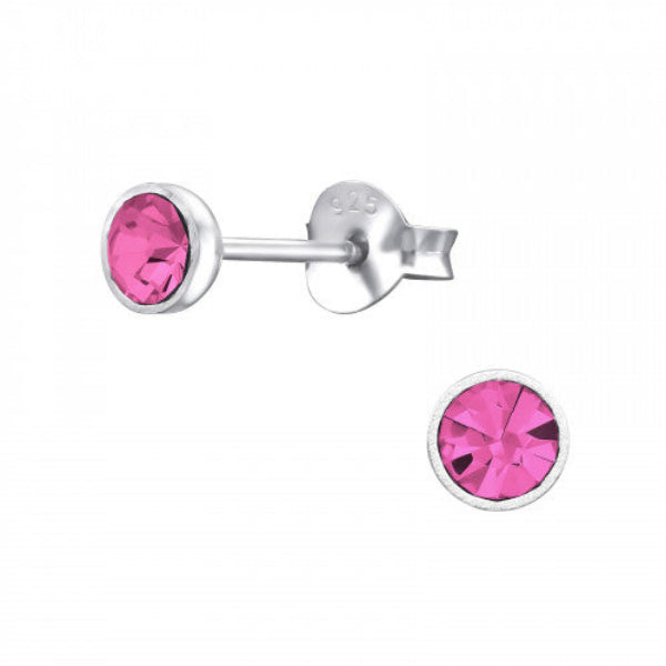 Melchior Jewellery 4mm coloured cubic zirconia earrings pink bezel set sterling silver 925 stud pair