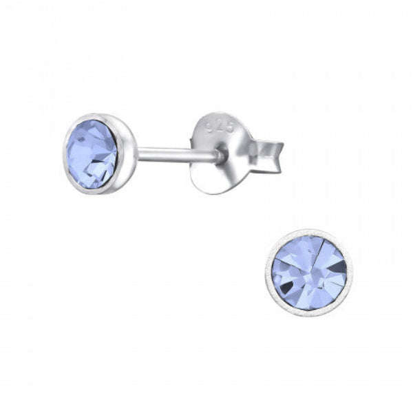 Melchior Jewellery silver bezel stud 4mm coloured cubic zirconia earrings in light blue 925 sterling