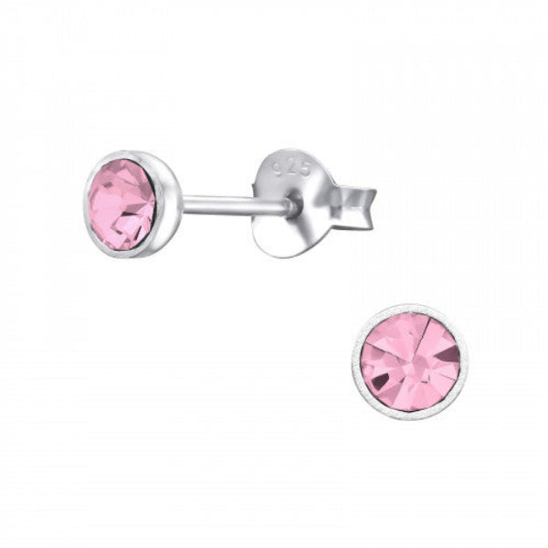 Melchior Jewellery 4mm coloured cubic zirconia earrings pink bezel set sterling silver studs for everyday wear