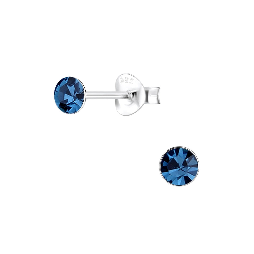 Melchior Jewellery Childrens 4mm round cubic zirconia earrings blue stones sterling silver studs