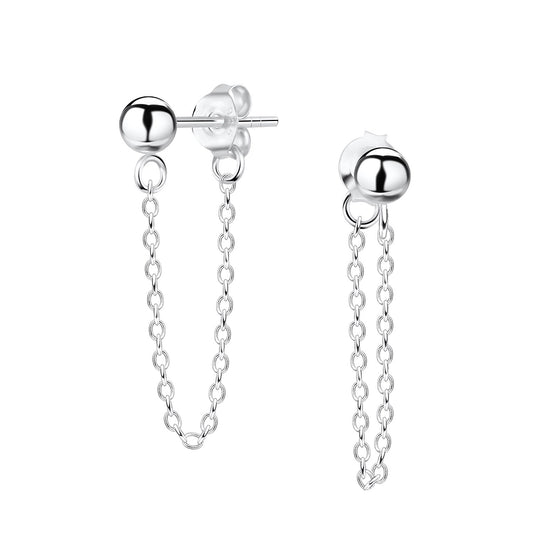 Melchior Jewellery sterling silver ball stud chain earrings with delicate linked chain design