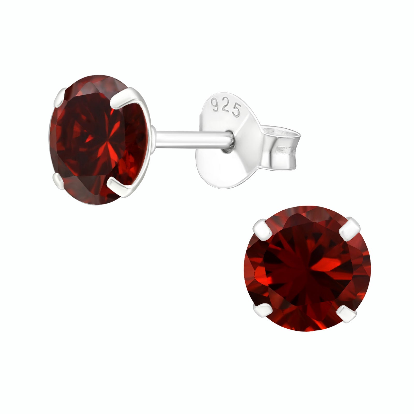 Melchior Jewellery sterling silver birthstone earrings with deep red round gemstones stud design